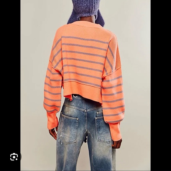 FP Movement by Free People Cropped Coral and Lavender Striped Sweater - Picture 2 of 13